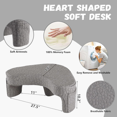 Generic 3 Heart Shaped Reading Pillow for Lap,Ergonomic Memory Foam Rest Pillow with Side Pockets,Soft Lap Desk