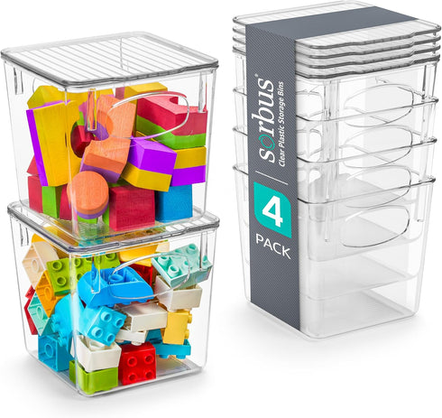 Sorbus Small Clear Plastic Storage Bins with Lids, Stackable Storage Bins for Clothes, Medicine, Bathroom, 4 Pack