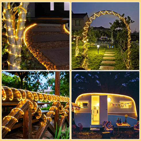 66FT 200 8 LED Rope Lights for Outside, Plug in Rope Lights Outdoor Waterproof with Modes, Connectable Flexible Clear