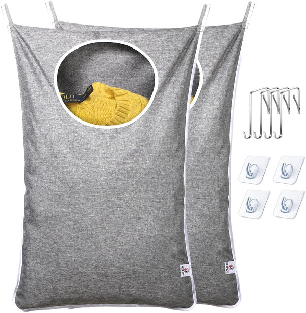 KEEPJOY Space-Saving Door-Hanging Laundry Bag, Door Hanging Laundry Hamper with 2 Different Types of Hooks, Oxford