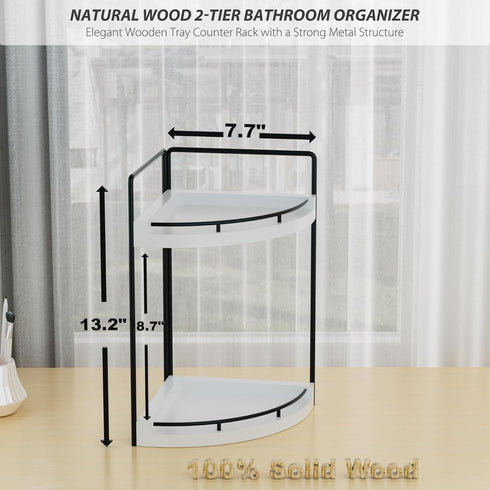 Counter 2 (White-2 Corner Bathroom Organizer, Tier Wood Vanity Storage, Waterproof Skincare Shelf for Kitchen