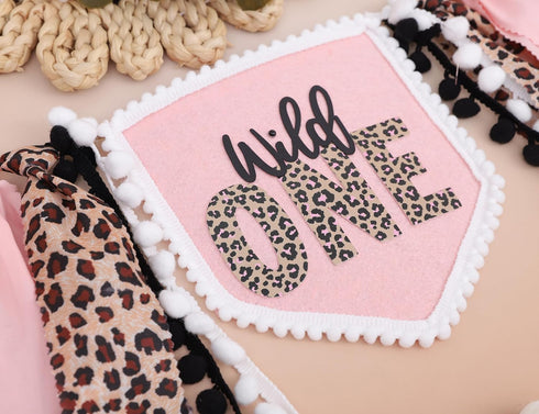 YOUAME Girls Leopard Print High Chair Banner - Wild One High Chair Decors, Pink Jungle Party Cheetah ONE Year Birthday