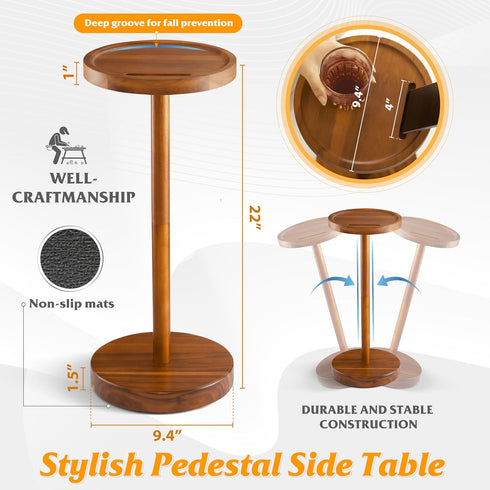 22" (1, BLUEWEST Drink Table, Tall Compact Side Table with Phone Slot and Weighted Base, Durable Pedestal Table Accent