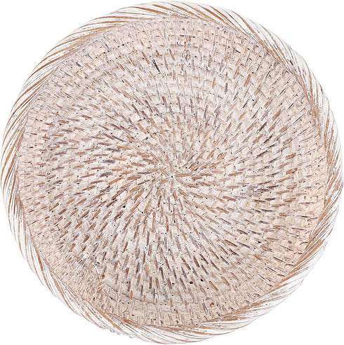 Hipiwe Small Key Basket Bowl for Entryway, 7.6" Round Woven Wicker Basket, Whitewash