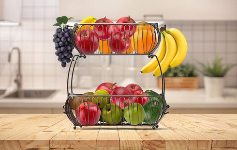 Simple Houseware 2-Tier Countertop Oblate Fruit Basket Holder, Bronze by Simple Houseware