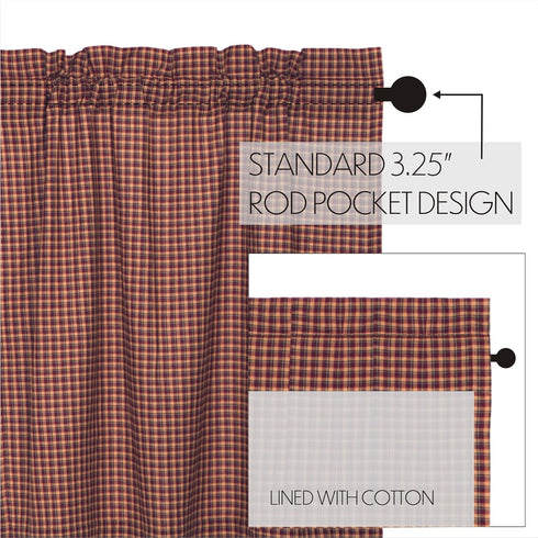 VHC Brands Patriotic Patch Plaid Valance, 16x72 Country Curtain, Deep Red