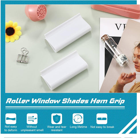 Roller Window Shades Pull for Blinds, Shade Grips Plastic Hem Grip Roller Shade Hardware for Home (White, 4 Pieces)