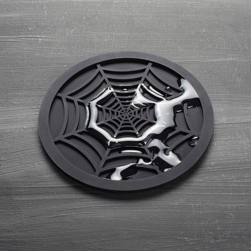 Silicone Coasters for Drinks - 6 Pack Unique Design Spider Drink Coasters, 4" Black Coaster Set by COASTERFIELD