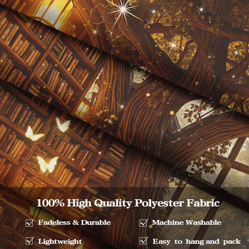 Lunerfex 60"x44" Enchanted Library Tapestry - Treehouse Bookshelf and Magic Lights Wall Hanging - Dark Fantasy Decor