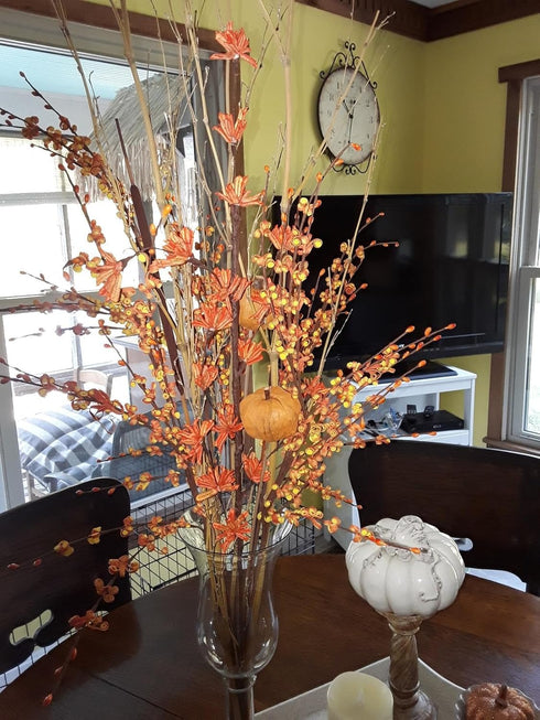 DoubleWood 10Pcs 29.5" (10, Long Artificial Flower Winter Jasmine Folk Pip Berry Plant Dry Branches Orange Flowers
