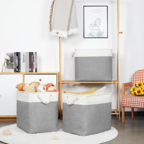 Bidtakay Extra Large Storage Baskets, 3-Pack Fabric Closet Organizers for Shelves, 17x12x15.1 inch, XL-White&Grey