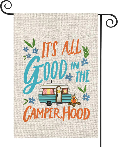ZJXHPO Camper Decor - Travel Trailers Outside Decor, It’s All Good In The Camper Hood Flag for Campsite RV Sign