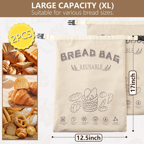 BATJA ZYQGH 2 Pack 100% 100% Reusable Bread Bag for Homemade Sourdough, XL Capacity, Keep Freshness, Portable sourdough