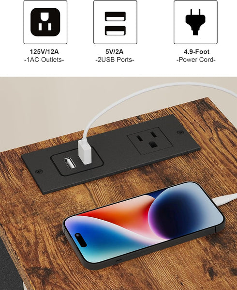 TB01BB060 TUTOTAK Small End Table with Charging Station, Narrow Side Table with USB Ports and Outlets, Skinny Sofa
