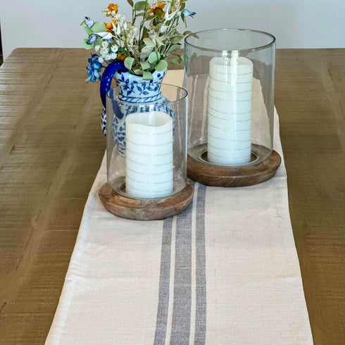 Market Place Gray Grain Sack Stripe Table Runner, 13" x 54", Gray and Cream Farmhouse Style Tabletop D cor