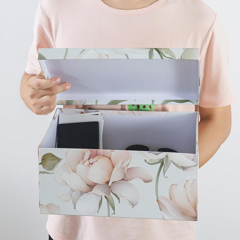 Set of 3 Soul & Lane Decorative Cardboard Storage Boxes - Peonies Paradise, Floral Nesting Boxes with Lids