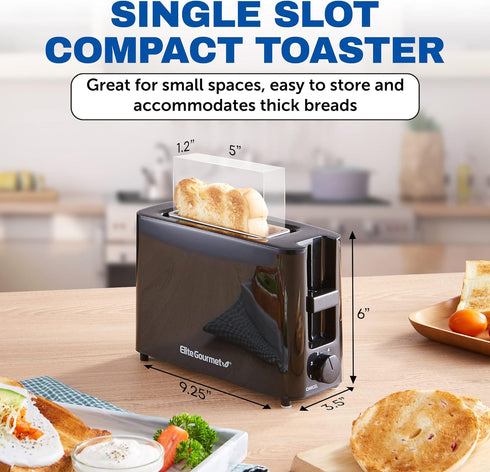 Elite Gourmet ECT118B Cool Touch Single Slice Toaster, 6 Toasting Levels & Wide Slot for Bagels, Black