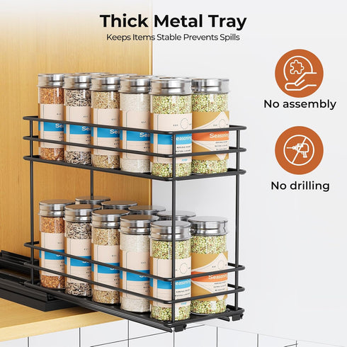 Mystozer 4.33" Wx10.43 Dx8.66 1 2 Pull Out Spice Rack Organizer for Cabinet, Slide Out Spice Racks, Easy to Install, H