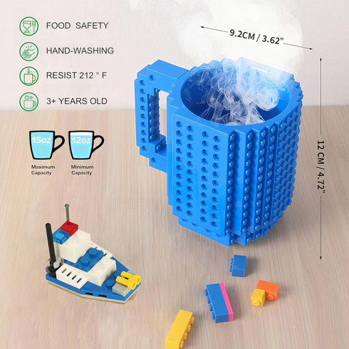 Lumsburry Build-on Brick Coffee Mug, Funny DIY Novelty Cup with Building Blocks Creative for Kids Men Women Xmas