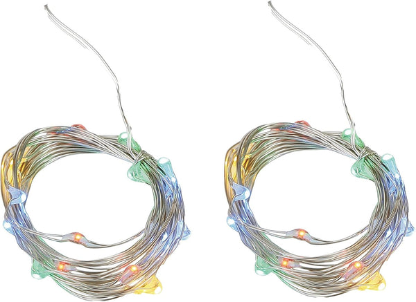 Set of 2 Twinkle Fairy String Lights Strands, 20 LEDs, Battery Operated, Multi Color for Decoration