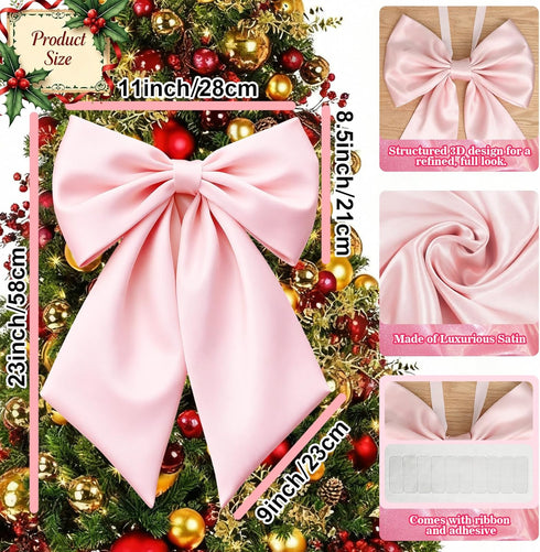 23x11 Inch (3pcs) Big Pink Bow Coquette Room Decor, Satin Bows Large Pastel Pink Bows Birthday Decorations as Crib