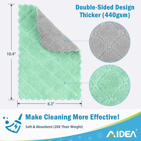 24 Pack 6.3" x10.4" AIDEA Kitchen Towels, Absorbent Coral Fleece Dish Towels, No Odor Reusable Dish Cloths, Microfiber