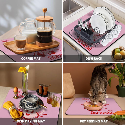 More Espresso Less Depresso Coffee Mat, Hot Pink Espresso Bar Accessories for Countertops