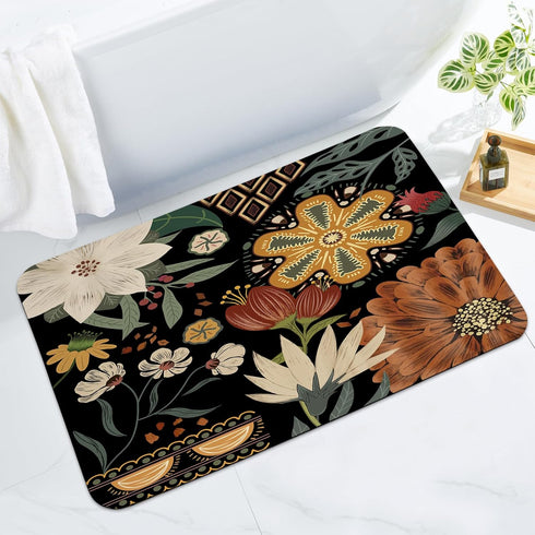 MitoVilla Black Boho Bathroom Runner Rug Mat, Washable Modern Bath Mats, Non Slip Absorbent Carpet for Bathroom Decor