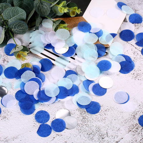 TecUnite Round Tissue Paper Table Confetti Dots, 1.76 oz, White Blue Confetti for Wedding Birthday Party Decoration