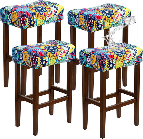 Waterproof Bar Stool Covers Rectangle Set of 4 18x14inch Boho Stretch Seat
