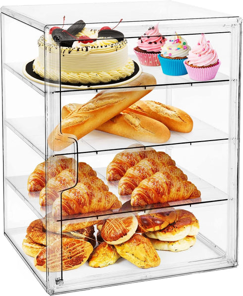 MEI NIAN Pastry Display Case,Bread Box for Kitchen Countertop,4-Layer Adjustable BreadBox, Large