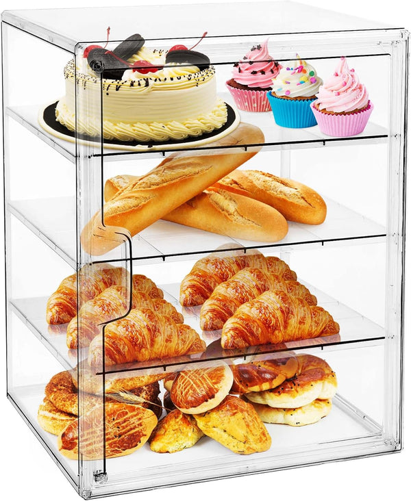 MEI NIAN Pastry Display Case,Bread Box for Kitchen Countertop,4-Layer Adjustable BreadBox, Large