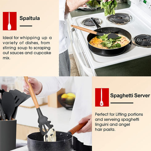 E-far Silicone Kitchen Utensils Set of 6, Non-stick Cookware Friendly, Heat Resistant, Includes Spatula, Ladle, Spoon,