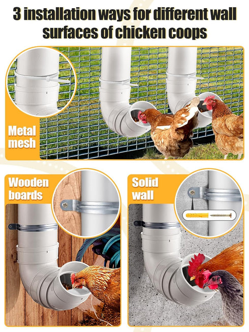 6.6 Automatic Chicken Feeder No Waste - Pounds Large Capacity Heavy Duty PVC Pipe Hanging Chicken Feeder, Poultry