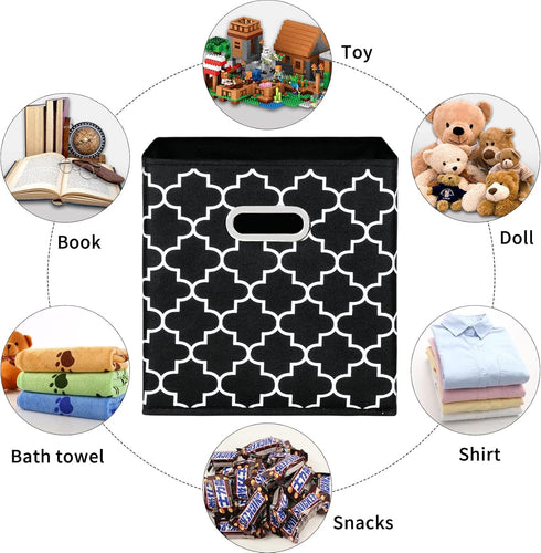 Set of 3 Fabric Cloth Storage Bins, Foldable Cube Organizer with Dual Handles, Black Light for Home Bedroom Storage