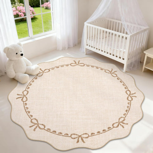 GarveeHome Scalloped Bow Rug for Living Room, 5ft Round Rugs Washable Solid