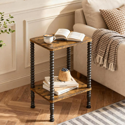 2-Tier Side Table, Small End Table, Nightstand with Storage Shelves, Coffee Table for Small Spaces, Curved Design, Sofa