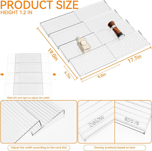 Yieach 8 Pack 9" 17.7" Adjustable Narrow Spice Rack for Drawer - Expandable From to - Acrylic Drawer Seasoning