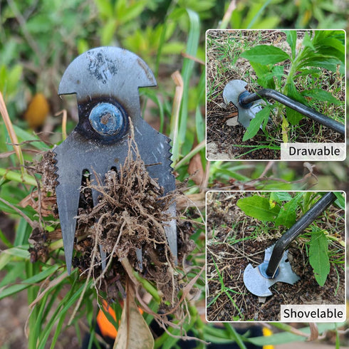 XIAONAN Weed Tool, Manual Hand Weeder with Handle, 4 Teeth Dual Purpose High Strength Garden Tool