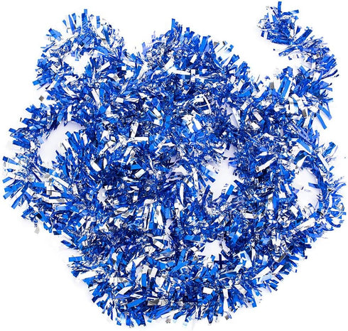 Anderson's Blue & Silver Metallic Tinsel Twist, 4 inches Wide x 25 ft Long for Christmas, Birthday, Holiday Decor