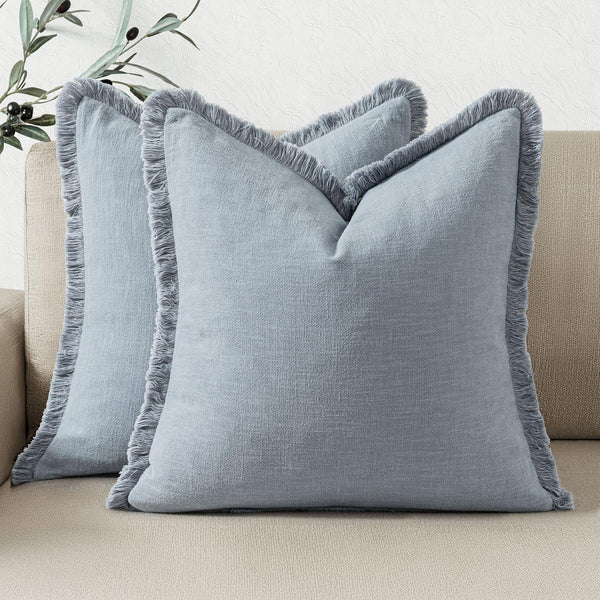 Woaboy Decorative Linen Fringe Throw Pillow Covers Boho Farmhouse Soft Cushion Covers