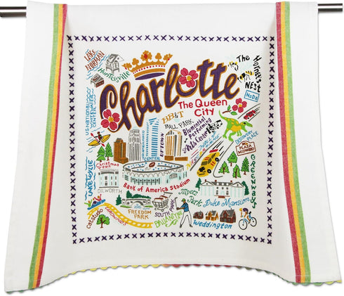 Catstudio Charlotte Dish Towel - U.S. City Souvenir Kitchen Towel with Original Artwork, Perfect for North Carolina