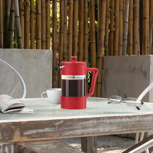 Oggi Borosilicate Glass French Press Coffee Maker (20oz), 5 Cup Capacity, Red with Stainless Steel Lid & Plunger