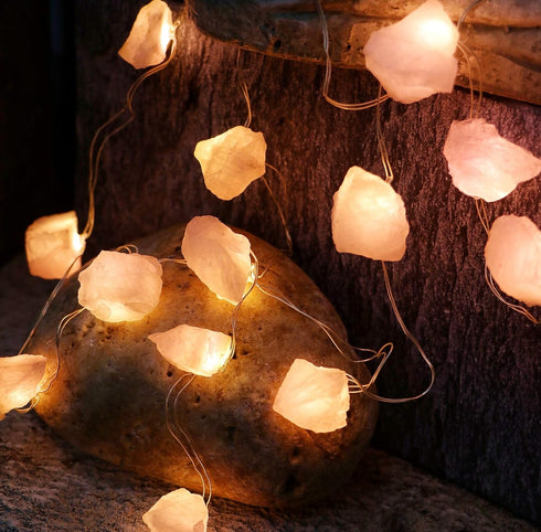 8.5ft 20 Genuine Rose Quartz Crystal Decorative String Lights Raw Stone Color Changing LEDs USB Plug in Battery