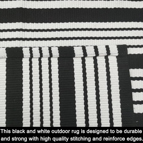 Black and White Striped Outdoor Rug, 27.5"x43" Hand-Woven Reversible Front Porch Mat for Entryway and Laundry Room