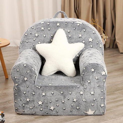 MOMCAYWEX Little Star Kids Sofa with Star Throw Pillow, High Back Toddler Chair Glow in The Dark for Boys and Girls