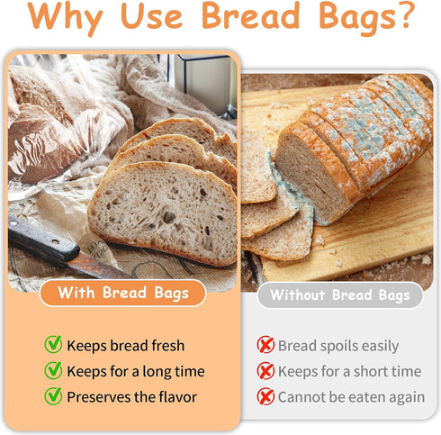 Reastar 72 Pack 100 Bread Bags with Ties, Clear Bread Bags for Homemade Bread and Ties, Adjustable Reusable Plastic