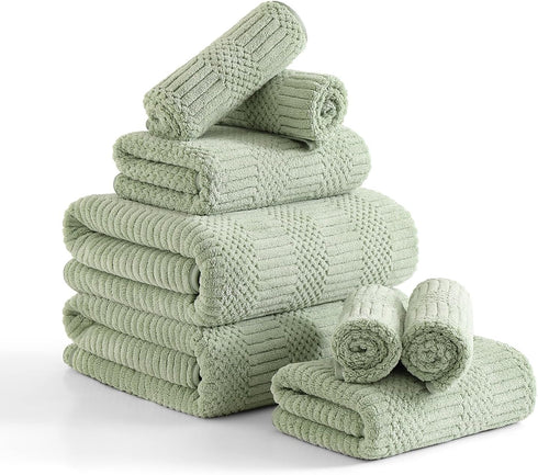 8-Piece Green Bath Towels Set,2 Oversized Large Bath Towels Sheet,2 Hand Towels