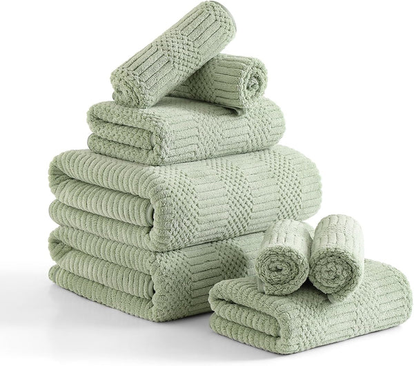 8-Piece Green Bath Towels Set,2 Oversized Large Bath Towels Sheet,2 Hand Towels