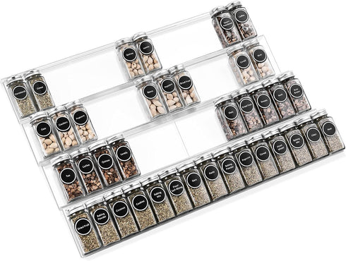 Mulush Acrylic Spice Rack Tray - Spice Drawer Organizer for Kitchen Cabinets